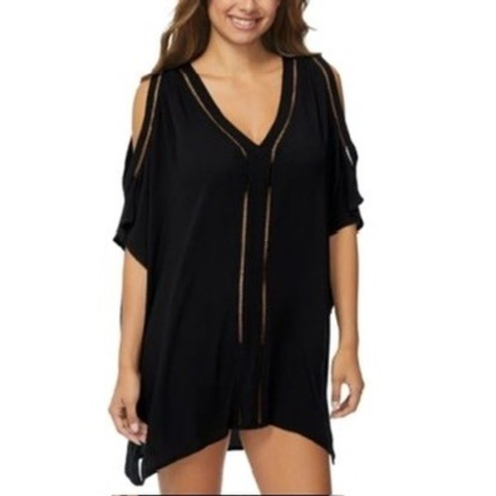 NEW Raisins Juniors' Samba Cold-Shoulder Cover-Up Tunic, Black XS $54